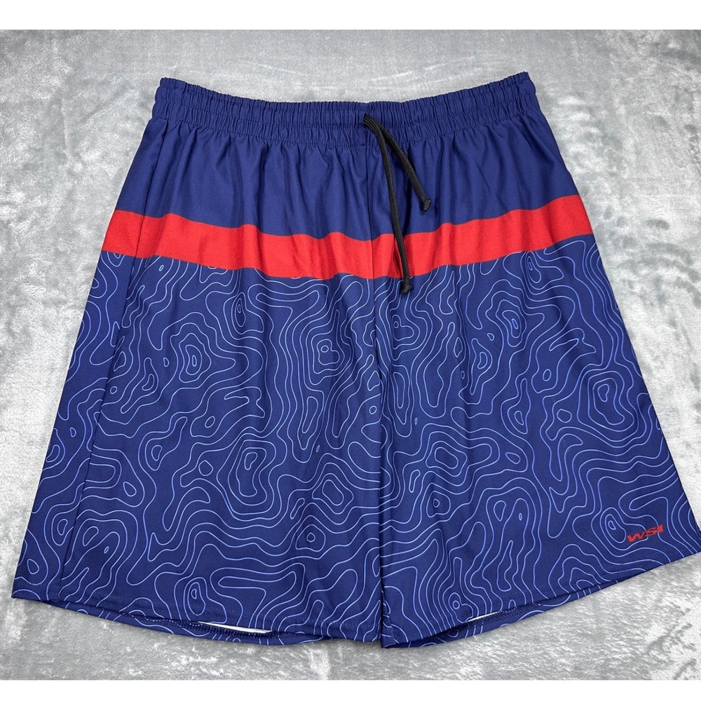 WSI Sports Mens 2XL Athletic Shorts Navy Red Topographic Print Made in USA XXL